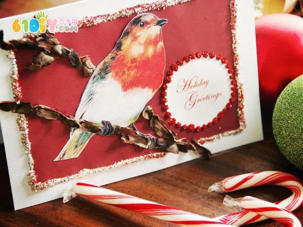 新年卡片教程小鸟贺卡从一些杂志旧书上剪一只小鸟做树枝