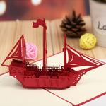 厂家直销 红色帆船 3d立体创意镂空纸雕贺卡 商务建筑卡片邀请函