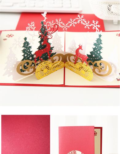 圣诞节3d立体贺卡定制手工商务祝福卡片圣诞森林平安夜外贸批发