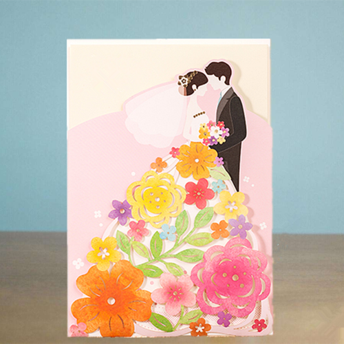韩创意结婚礼物贺卡感谢祝福闺蜜新娘恭贺新人精致镂空卡片花裙
