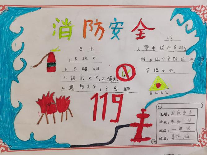 普及消防安全知识东张小学一年级开展了消防安全手抄报活动使同学