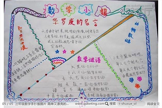 三年级数学手抄报图片 简单又漂亮的手抄报版面设计图