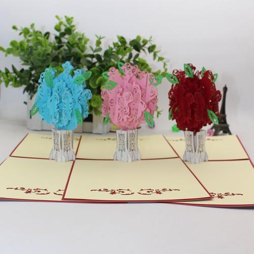 新款创意3d立体贺卡剪纸折纸卡片手工diy植物玫瑰花摆件生日礼物