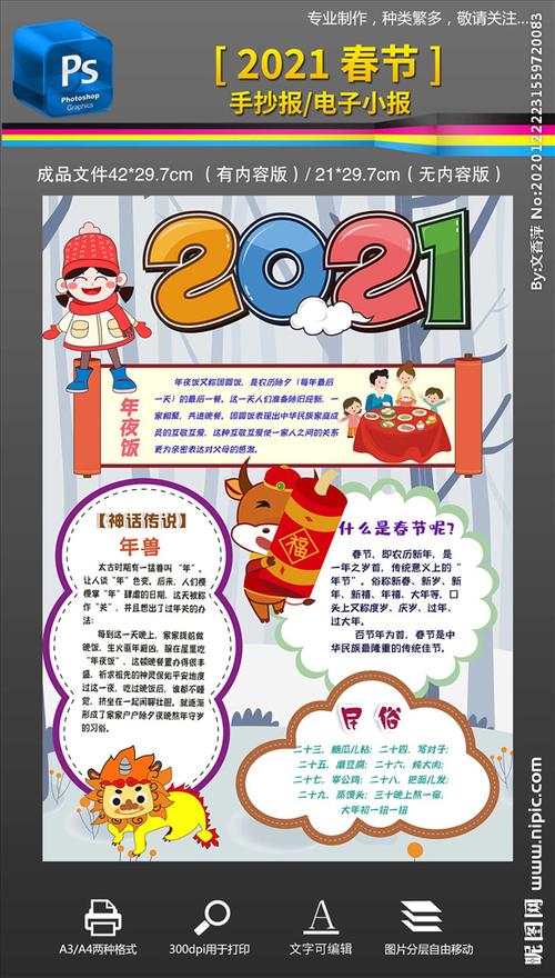 2021牛年春节习俗小报手抄报图片