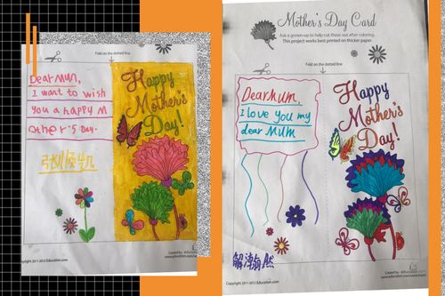 郎家营小学趣味英语社团开展一次主题为happy mother's day  的贺卡