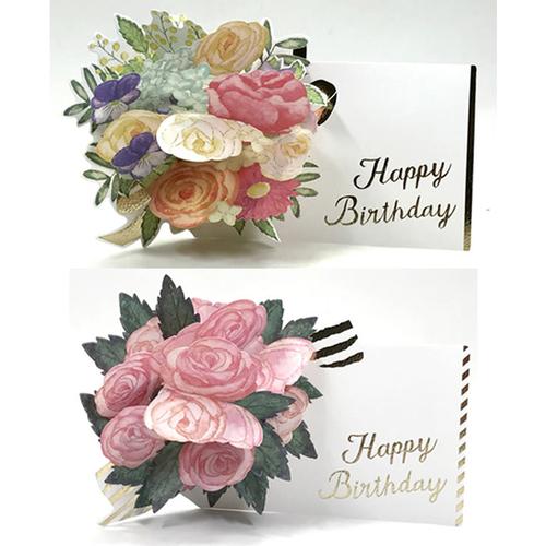 包邮日本推荐立体盛开花朵花束生日高雅贺卡送老师妈妈浪漫卡片