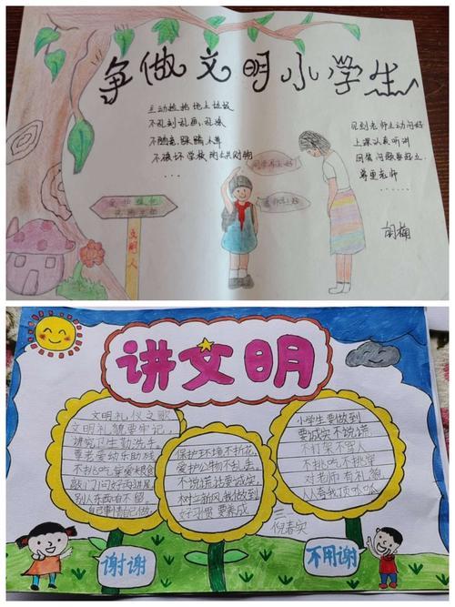 孩子们精心制作的手抄报在班级群展示营造了人人讲文明人人争做
