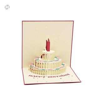 生日蛋糕3d创意礼品对折叠立体镂空纸雕贺卡片祝福感恩谢空白信封
