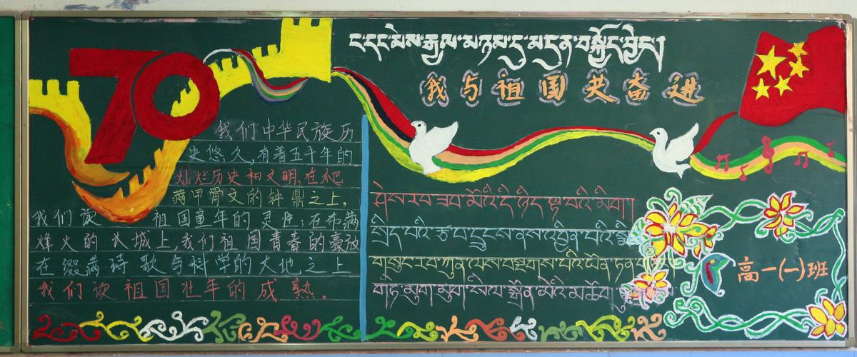 祖国共奋进热烈庆祝中华人民共和国成立70周年 主题教育黑板报