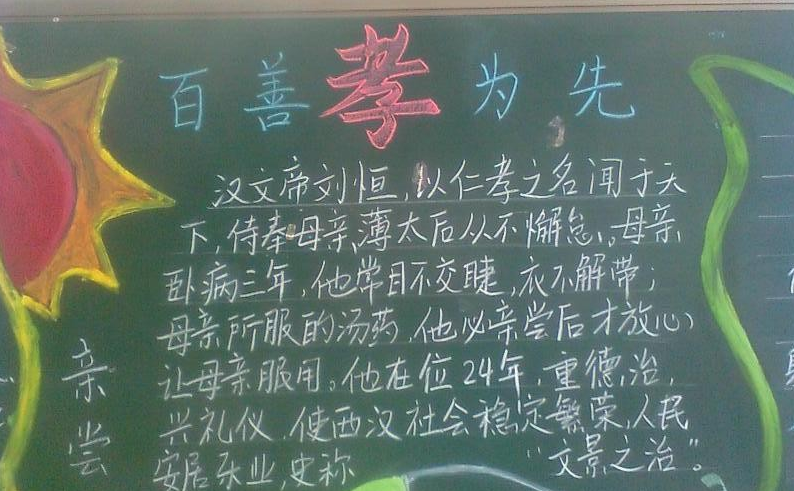 瑞文网 素材 黑板报 孝为主题的黑板报   孝在中华民族的传统中是最