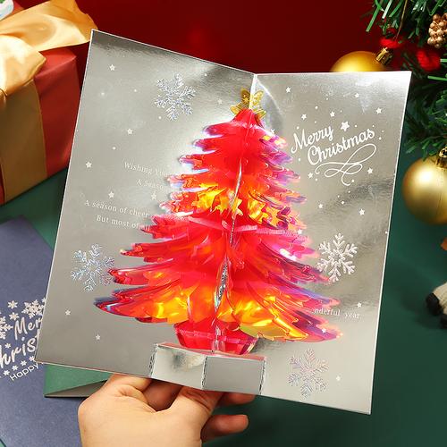 圣诞节贺卡3d精致立体圣诞树小卡片创意手工定制包装心愿卡2022新年
