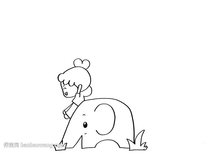 暑假手抄报     首先画出一个大象滑滑梯上方画上一位玩滑梯的小女孩