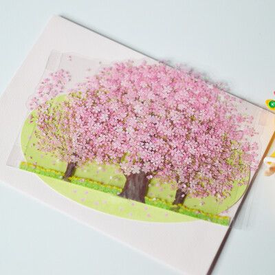 日本购回春天立体贺卡pvc樱花树 精致万用祝福女神妇女节生日卡片