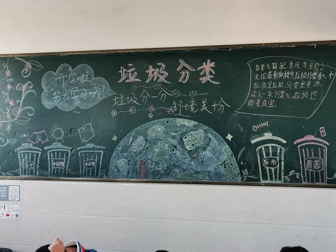 在王璐副校长安排下我校八年级学生精心制作垃圾分类主题黑板报让
