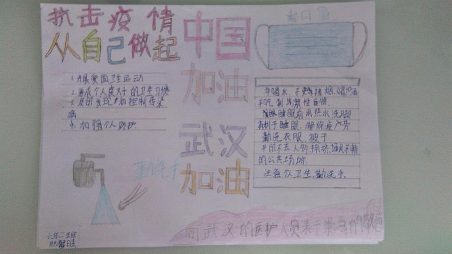 同学们课下制作精美的为中国加油武汉加油防控疫情的手抄报