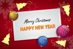 圣诞快乐和新年快乐用球装饰的贺卡 库存例证新年快乐贺卡模板新年