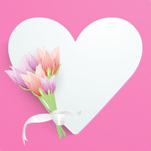 三八妇女节贺卡或海报与心脏的形状和花的粉红色背景设计