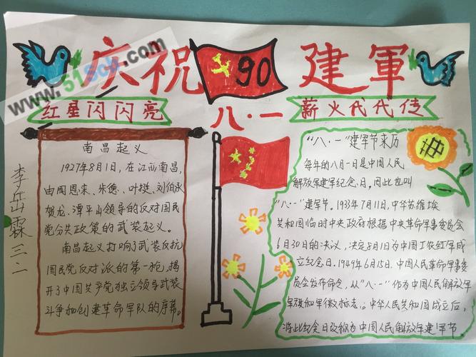 手抄报内容 中国人民解放军的前身是1927年8月1日的南昌起义后留存的