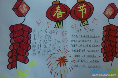 图画或者手抄报形式来表现出春节喜庆热闹的氛围