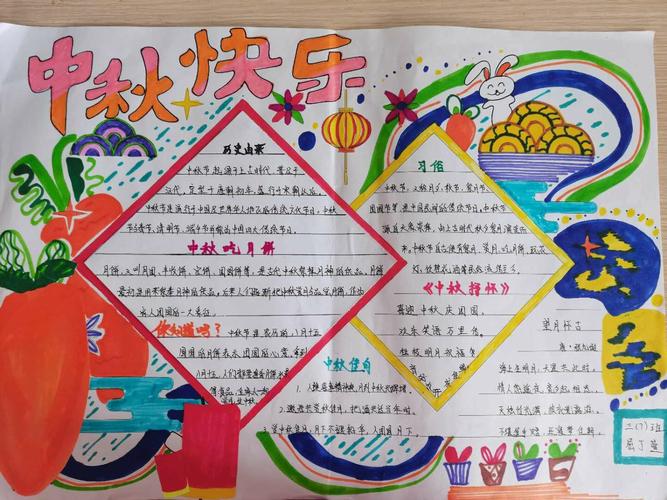 喜迎中秋欢庆国庆灵宝市实验小学三7班学生制作的精美手抄报