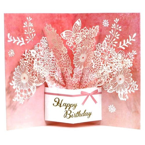 日本创意立体生日贺卡白色镂空礼盒花朵蝴蝶庆祝福卡片花束礼物卡