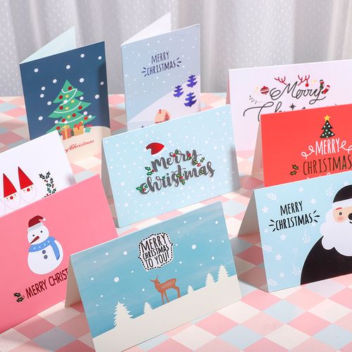圣诞节日折叠贺卡 彩色烫金圣诞老人雪人麋鹿红色卡片礼物贺卡圣诞