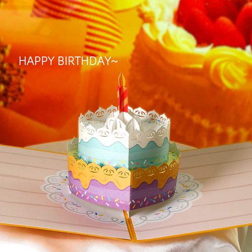 韩国ins创意可爱生日蛋糕祝福贺卡折叠3d立体卡片幼儿园diy手工卡