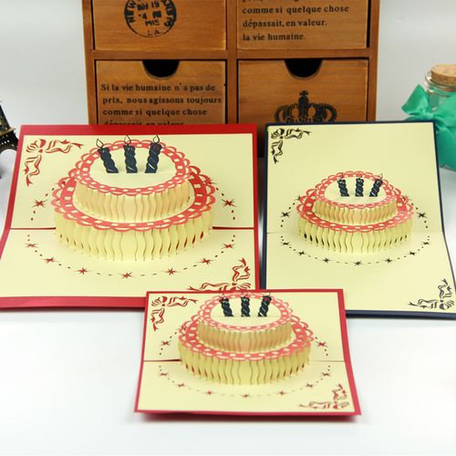 生日蛋糕 手工3d立体diy创意定制纸雕音乐贺卡生日卡片小贺卡批发