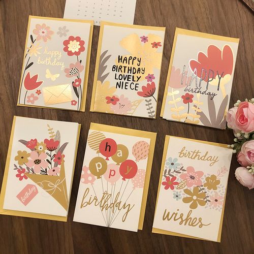 韩国创意小清新生日贺卡带信封烫金手写生日祝福卡片鲜花店留言卡