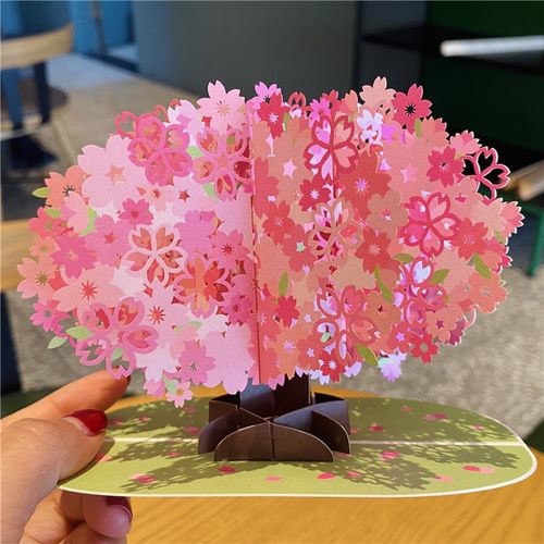 日本创意镂空樱花树立体贺卡浪漫春天家居装饰卡片毕业季万用祝福