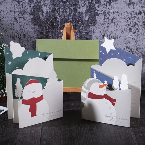 2022新款圣诞节折叠祝福贺卡 圣诞老人雪人镂空异形卡片节日礼物商务