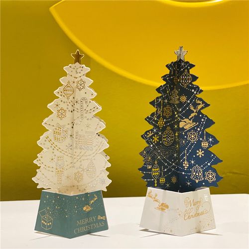 日本迷你圣诞树立体贺卡烫金精致星星摆件装饰平夜礼物祝福留言卡