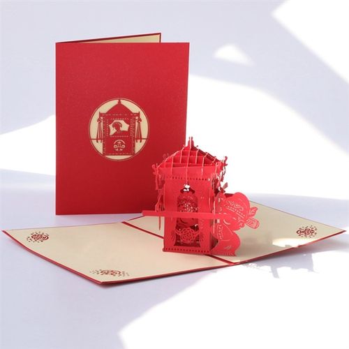 中国风3d立体手工剪纸雕刻贺卡结婚 新人花轿爱情表白明信片 定制
