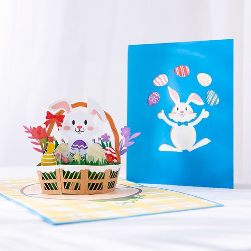 恭吉福新款复活节立体贺卡创意卡通儿童可爱兔子生日折叠卡片纸雕