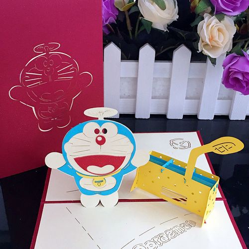 哆啦a梦创意3d立体卡通贺卡儿童生日祝福卡片节日通用小卡片批发