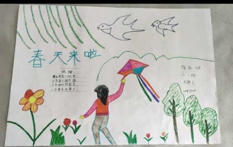 福和希望小学三年级一班停课不停学作业展示《春天来了》手抄报