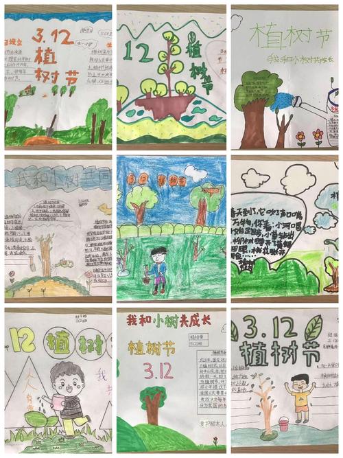 三四年级同学手抄报制作宣扬绿色文化植树快乐的价值观.