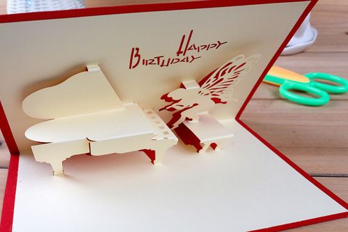 创意3d立体纸雕手工折纸型贺卡diy婚礼祝福礼品 钢琴之声 批发
