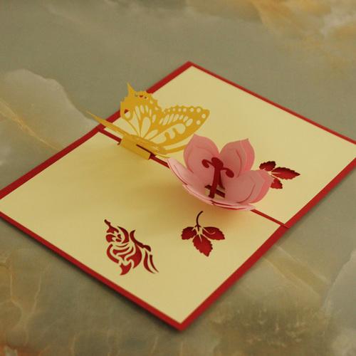 蝴蝶花朵3d立体贺卡创意雕刻剪纸手工制作生日礼物精美明信片贺卡