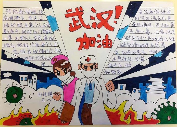 手抄报用七彩画笔在白纸上绘出对武汉对中国抗击疫情必胜的信念抗疫正