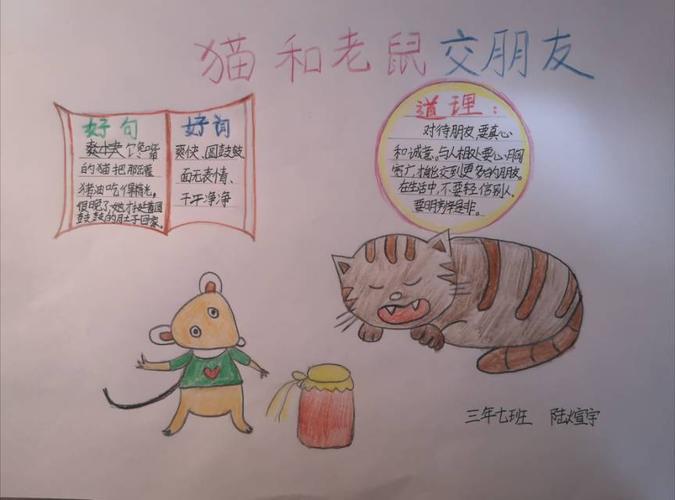 陆煊宇同学手抄报《猫和老鼠交朋友》