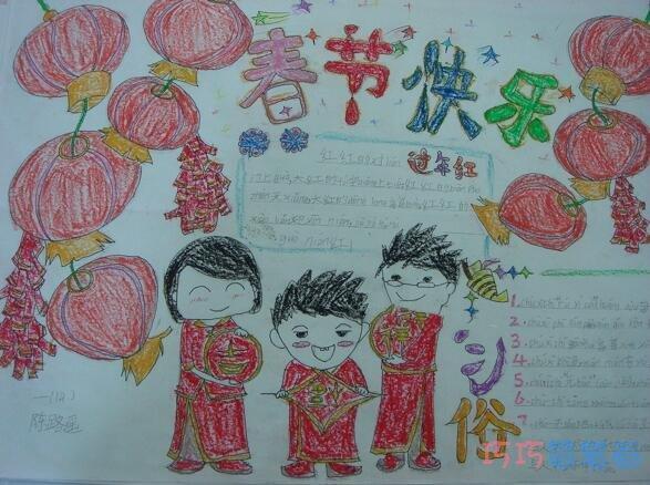 小学生关于春节快乐欢度春节手抄报怎么画简单漂亮有关于春联的手抄报