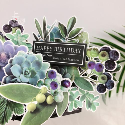 日本仿真多肉植物立体生日贺卡蓝莓桌面装饰朋友贺卡