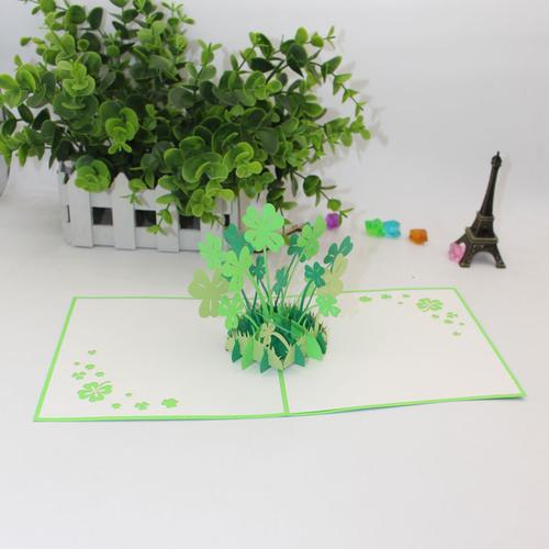 新款创意植物3d立体贺卡剪纸折纸手工制作厂家定做手工草摆件生日