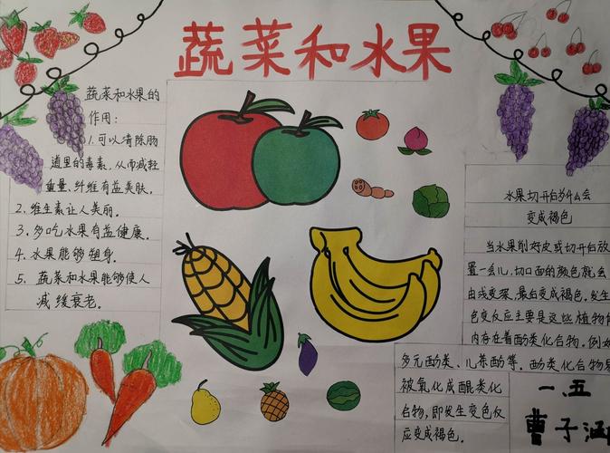 我和妈妈一起做的手抄报水果和蔬菜多吃水果和蔬菜营养健康又美味