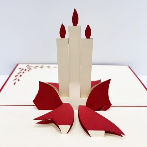 创意3d立体贺卡手工纸雕圣诞立体蜡烛创意镂空贺卡节日祝福卡批发