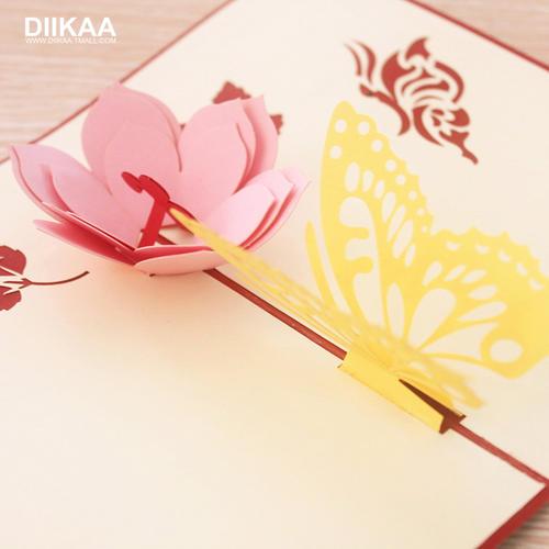 手工中国风中秋剪纸雕创意卡片明信片 3d 圣诞节立体贺卡 蝴蝶和花