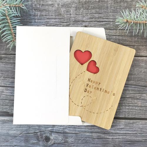 情人节送女友男友礼物创意贺卡亚马逊情人节双心卡片木质心形贺卡