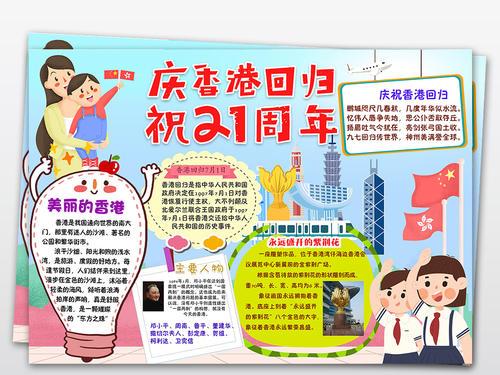 ps庆祝香港回归小报手抄报纪念日21周年卡通边框