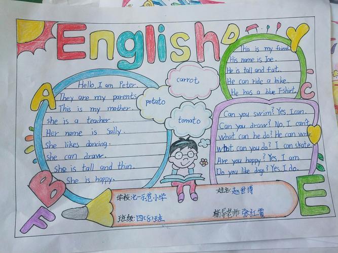 快乐英语手抄报作品精彩分享舒洪小学五年级英语知识整理手抄报比赛